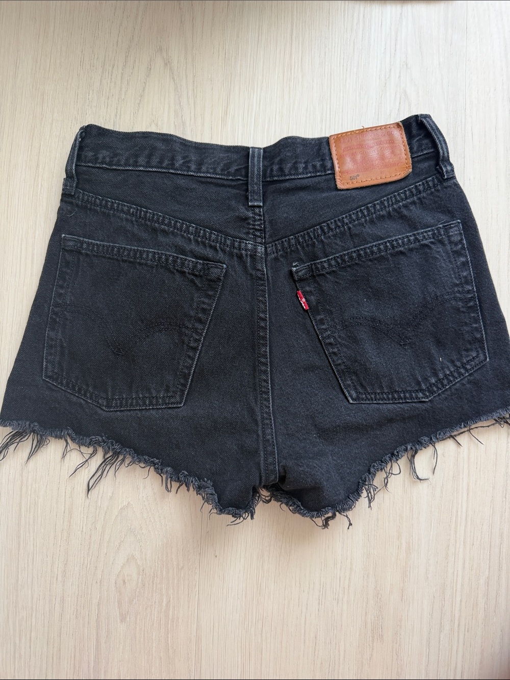 Levi's Black High-Rise Frayed Hem Denim Shorts
